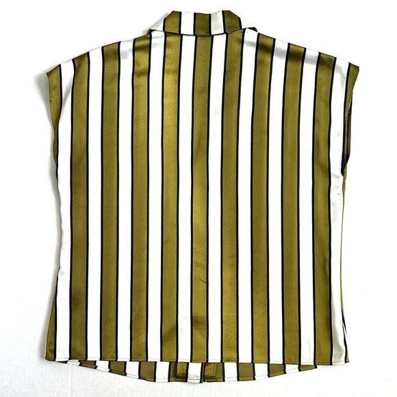 Halogen Striped Silky Blouse Women’s Size Small Green Button Up Shirt V-neck - Picture 3 of 9